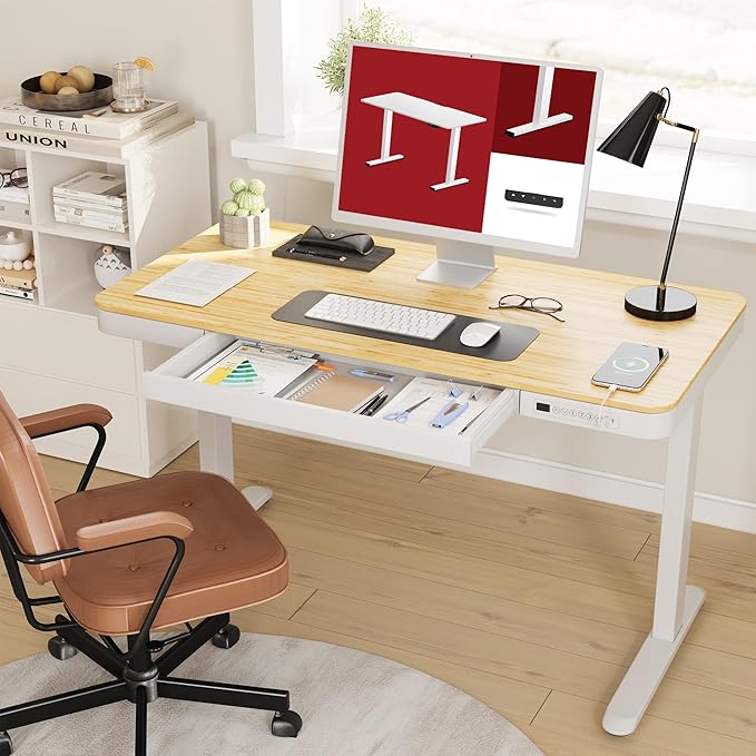 Standing Desk with Drawer, Electric Height Adjustable Home Office Desk with - Image 2