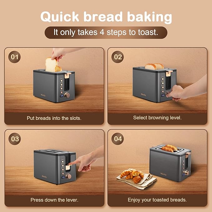 Mecity Toaster 2 Slice Stainless Steel Body Timer, Bagel/Defrost/Reheat/Cancel - Image 6