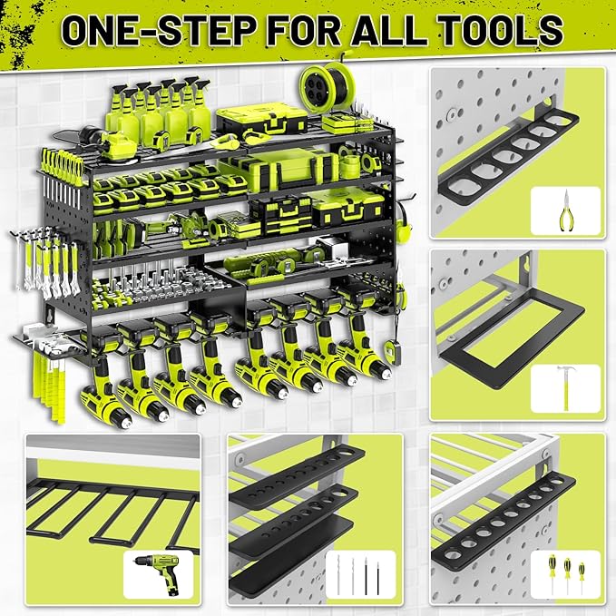 5 Layers Power Tool Organizer Wall Mount, Metal Cordless Tool Hanger Storage - Image 3