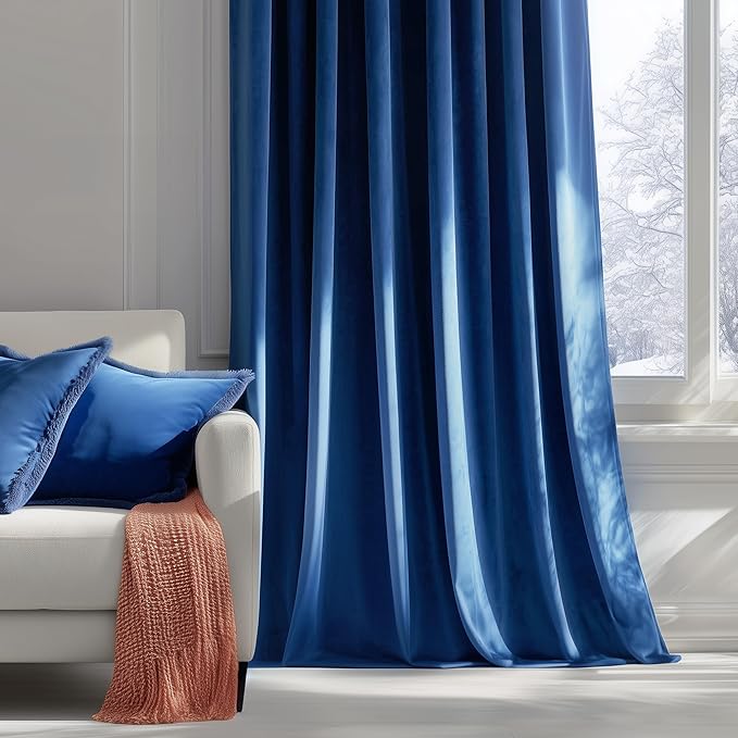 FMFUNCTEX Velvet Blackout Curtains Navy Blue Thermal Insulated Curtains - Image 7