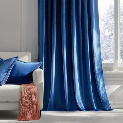 FMFUNCTEX Velvet Blackout Curtains Navy Blue Thermal Insulated Curtains - Image 7