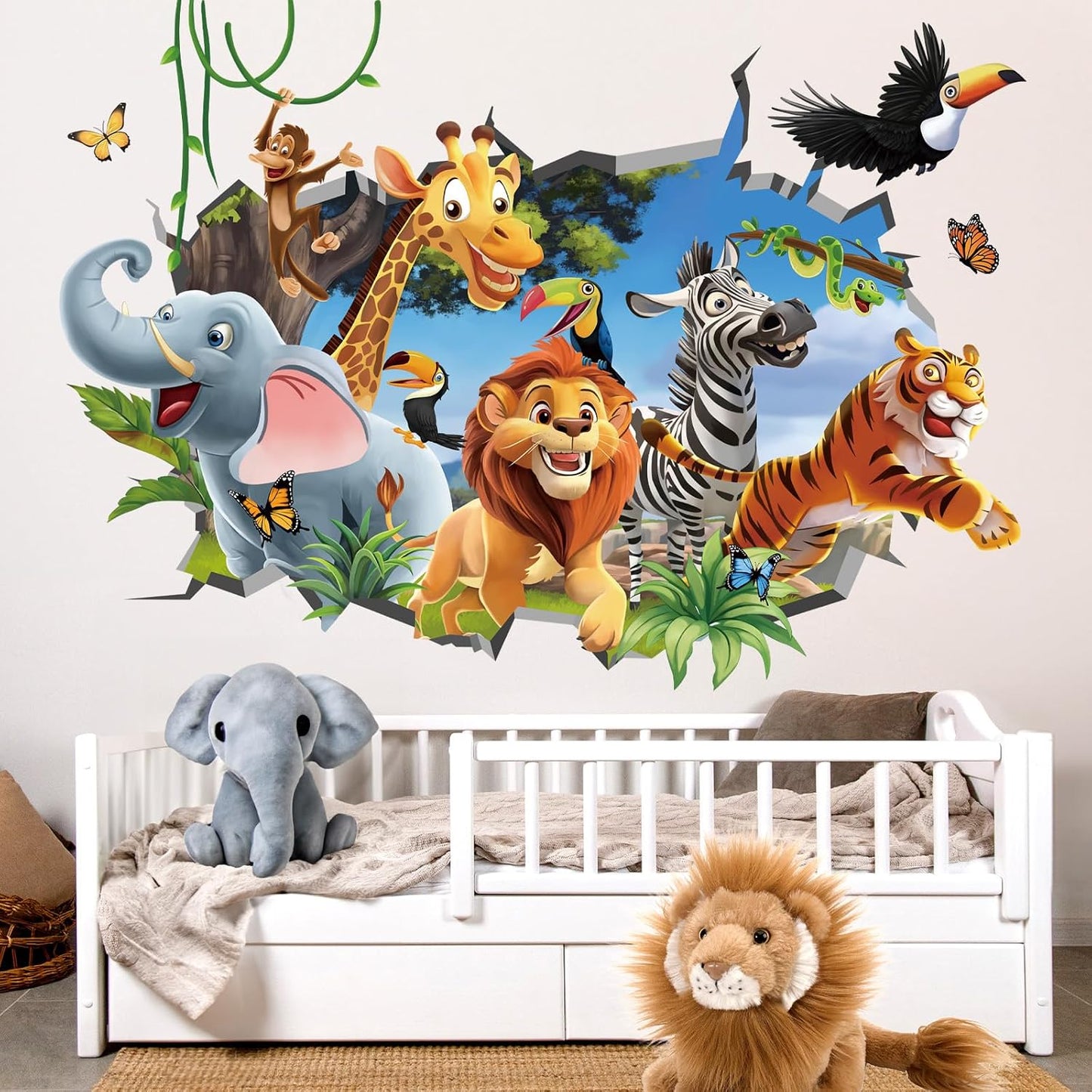 decalmile 3D Jungles Animal Forest Elephant Lion Wall Decals Stickers