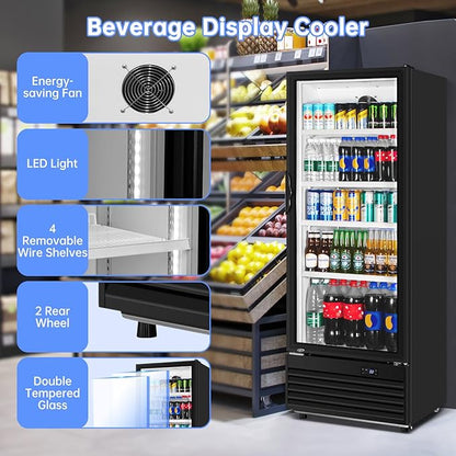 Commercial Beverage Refrigerator, 24.5 Inch 15 Cu. Ft. Drink Fridge, Display - Image 4