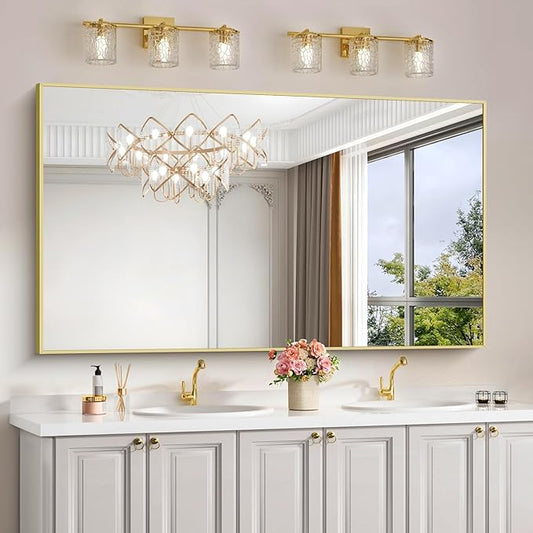 Gold Bathroom Mirror for Wall, 60x30 Inch Rectangle Mirrors by Welcometocofeny