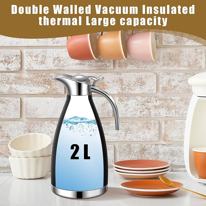 Uiifan 2 Pcs 68 oz Thermal Coffee Carafe Insulated Stainless Steel Coffee Carafe - Image 5