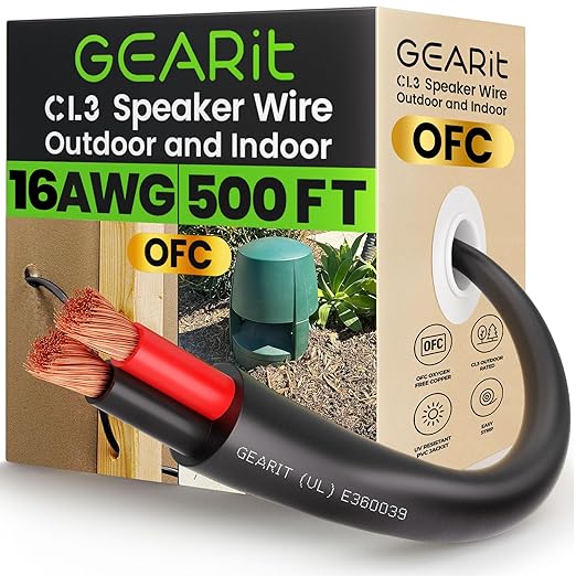 GEARit Outdoor Speaker Wire CL3 Rated, 16 Gauge Speaker Wire, Speaker Cable 500 by GEARit