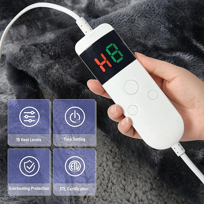 Electric Heated Blanket Full 72''x84''Size Faux Fur Heating Blanket 10 Heating - Image 2