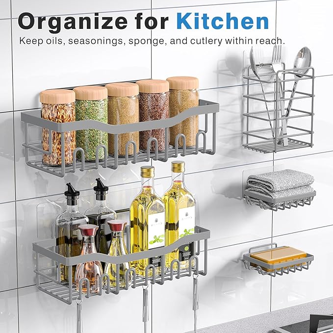 EUDELE 5-Pack Rustproof Stainless Steel Shower Caddy – No Drill Adhesive - Image 6