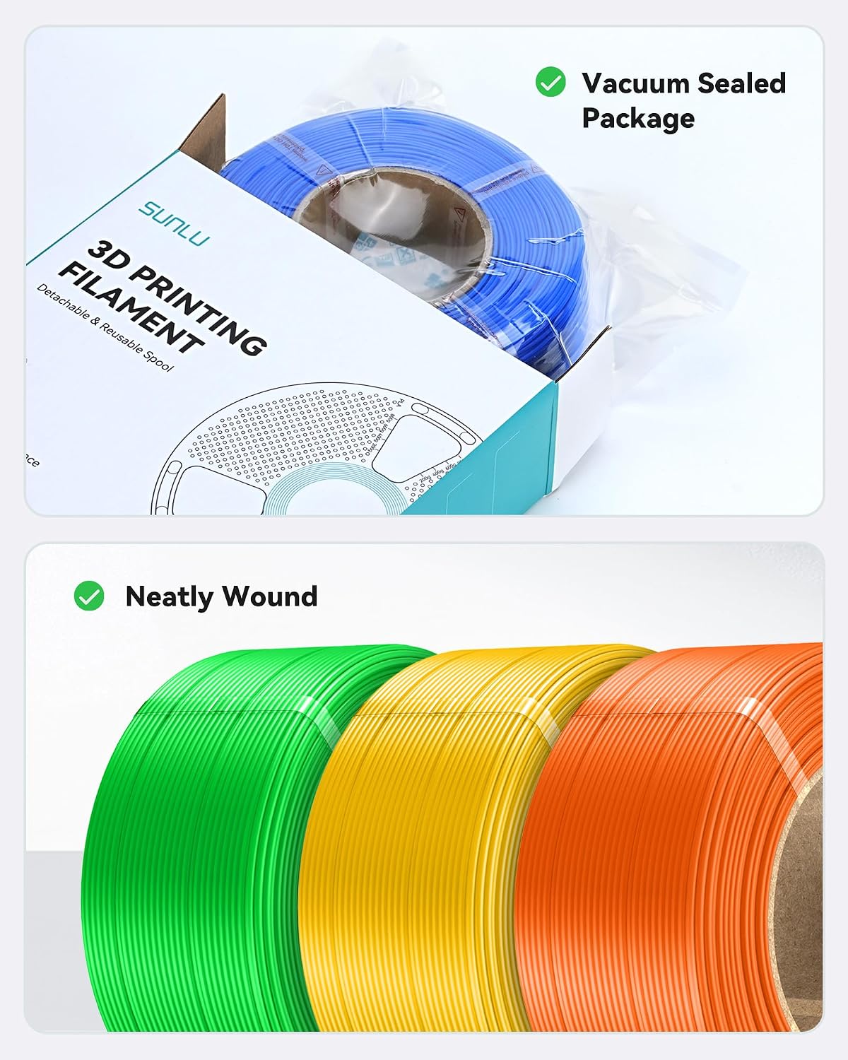 SUNLU PLA Refill Filament 1.75mm 4KG, Olive Green/Bone White/Coffee Brown/Oak