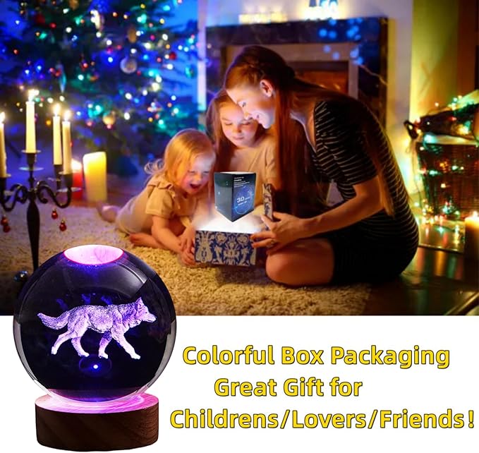 3D Crystal Ball Lamp with Lifelike Wolf, 16 Color Changing Light, Dimmable - Image 4