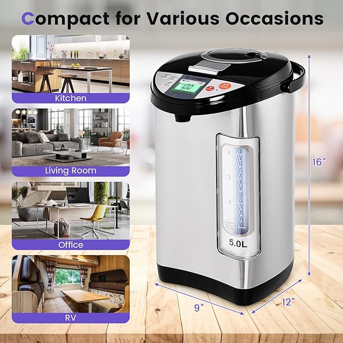 COSTWAY Instant Electric Hot Water Boiler and Warmer, 5-Liter LCD Water Pot - Image 8