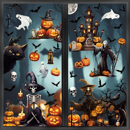 SULOLI 8 Sheets Halloween Window Clings, Scary Halloween Window Stickers Removable Double Sided Halloween Black Window Decals for Glass Window Halloween Decoration