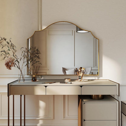 26"x35" Gold Arched Wall Mirror, Decorative Mirror | Modern Minimalist, Wall Mounted Wooden Frame For Bathroom, Vanity, Living Room, Bedroom, Hallway, Fireplace, Dresser