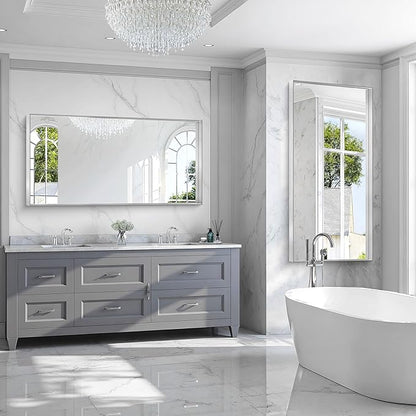 CIRCUMI Silver Bathroom Mirror, Brushed Finish, Tempered Glass, Large Mirror - Image 6