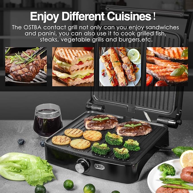 OSTBA Panini Press Grill with Adjustable Temperature, 4-Slice Indoor Grill - Image 3