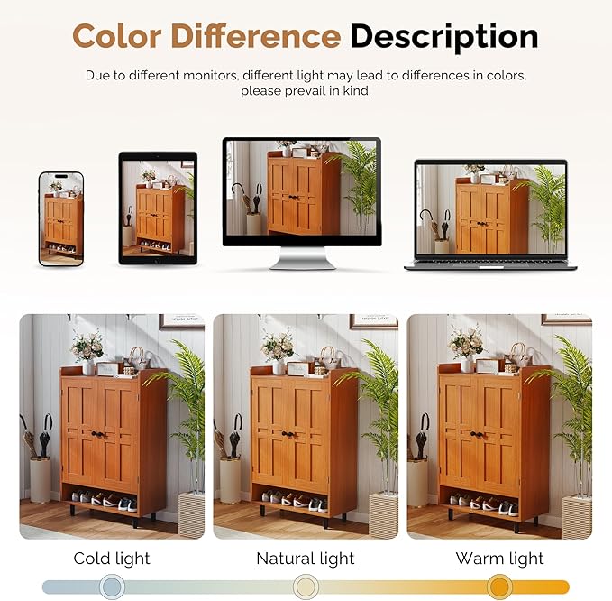 Farmhouse Shoe Cabinet with Doors, 6-Tier Wooden Shoe Organizer with Adjustable - Image 5