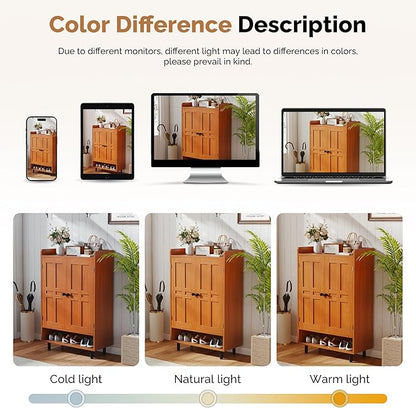 Farmhouse Shoe Cabinet with Doors, 6-Tier Wooden Shoe Organizer with Adjustable - Image 5