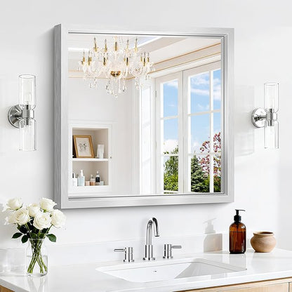 24 x 24 Silver Bathroom Mirror, Brushed Silver Square Mirror by WelcometoCIVENO