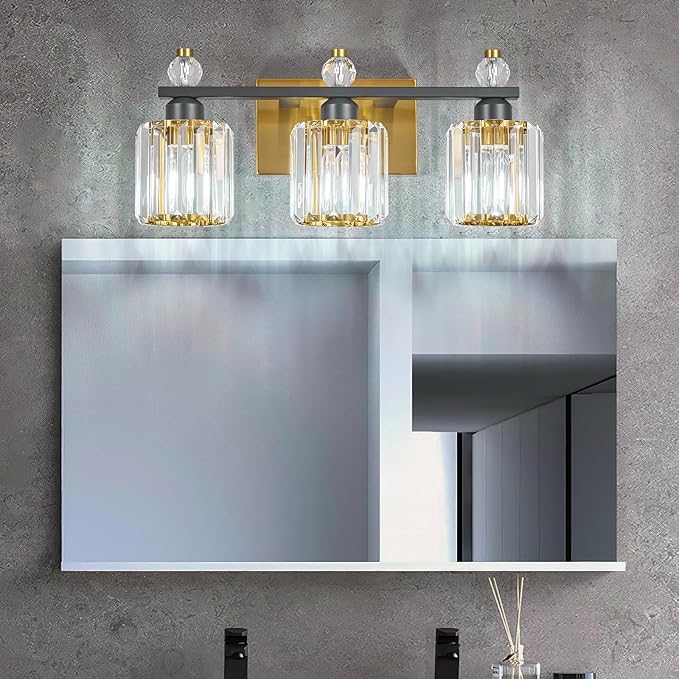 FDPBY Bathroom Vanity Lights 3-Light Sand Black Gold Modern Crystal Vanity - Image 3