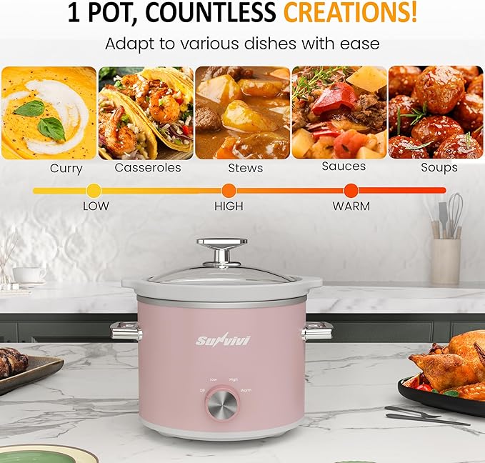 Sunvivi 2 Quart Slow Cooker, Small Slow Cooker - Image 4
