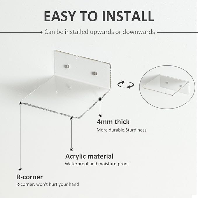 6 Inches Clear Small Wall Shelves, Acrylic Floating Shelf - Image 4