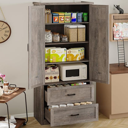 Pantry Organizers and Storage Cabinet, 71” Barn Door White Kitchen Cabinet - Image 3
