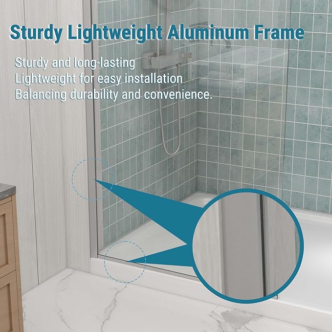 Sunrosa 24"×76" Shower Glass Panel, 8mm Thick Shower Screen, Brushed Nickel - Image 6
