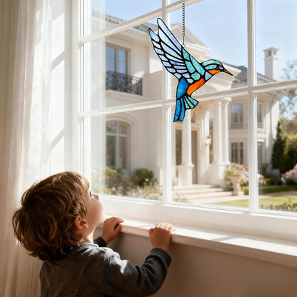 Stained Glass Hummingbird Suncatcher,Unique Handmade Window Hanging Ornament - Perfect Housewarming,Birthday, Christmas & Thanksgiving Gift for Bird Lovers and Mom (Hummingbird A)