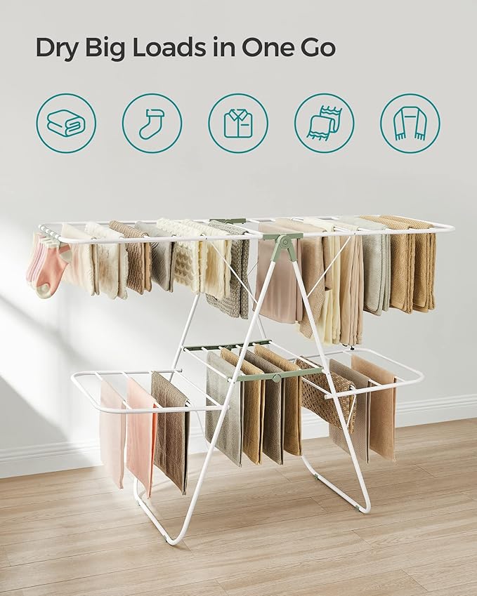 SONGMICS Clothes Drying Rack, Foldable 2-Level Laundry Drying Rack, - Image 3