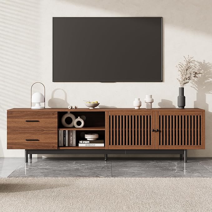 Zerberus 78” TV Stand, Mid-Century Modern TV Console Entertainment Center by Unknown