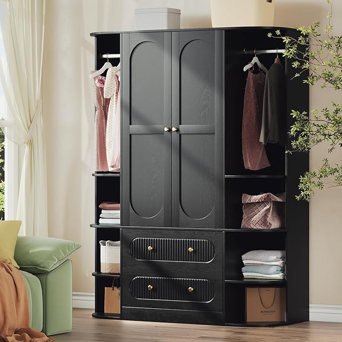 69” Fluted Large Capacity Storage Wardrobe Armoire, Wardrobe Armoire Wooden - Image 4