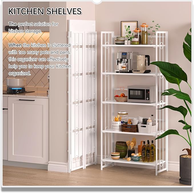 4NM No Assembly 5 Tiers Folding Bookshelf, 59.4" H Foldable Storage Shelves - Image 5