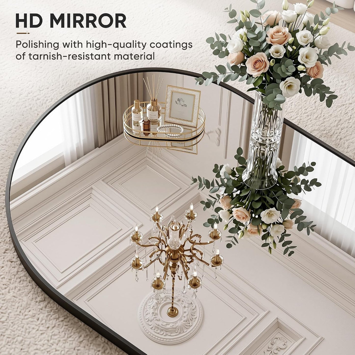 Full Length Mirror, 83"x44" Floor Mirror Freestanding, Oversized Floor Standing Full Body Mirror with Stand for Bedroom, Hanging Mounted for Living Room Cloakroom, Black, Arched