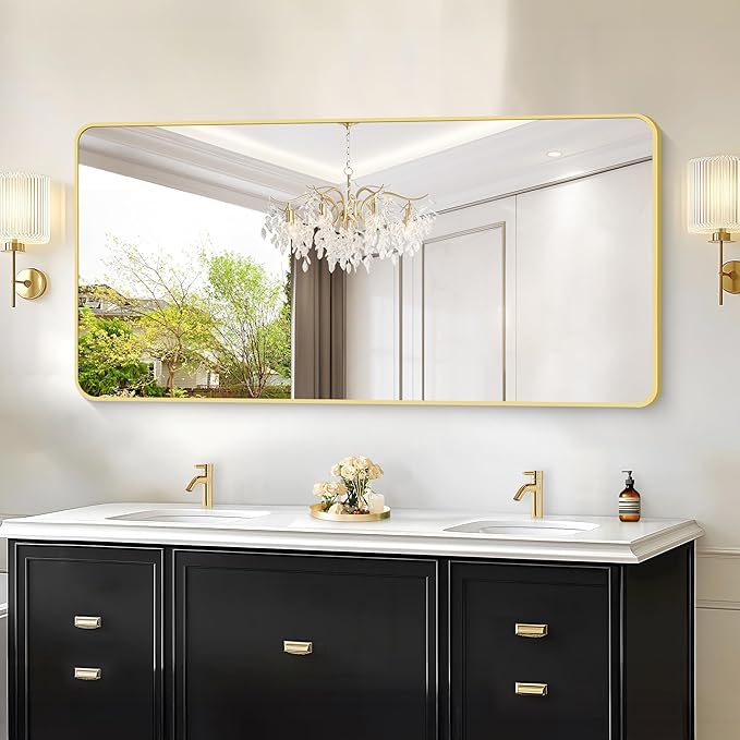 30"x60" Gold Bathroom Mirror, Large Rectangle Mirror, Rectangular Wall Mirror - Image 2