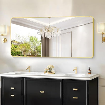 30"x60" Gold Bathroom Mirror, Large Rectangle Mirror, Rectangular Wall Mirror - Image 2