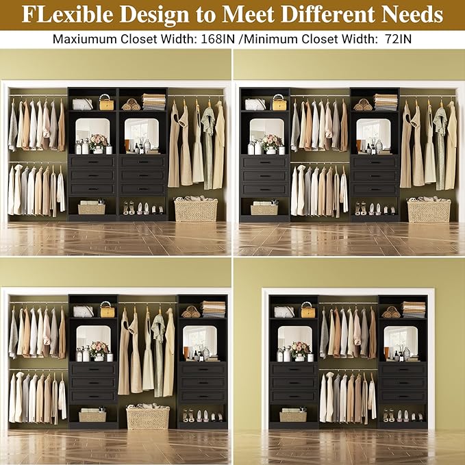 Unikito Closet System with 6 Drawers, 6-14Ft Closet Organizer with Mirror - Image 4