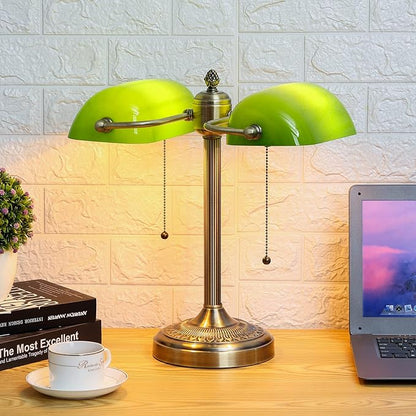 Newrays Green Double Head Glass Bankers Desk Lamp - Image 3