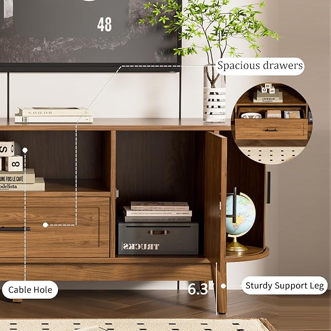 Mxtxmy 63" Fluted TV Stand for Tvs up to 70", Mid-Century Modern Entertainment - Image 5
