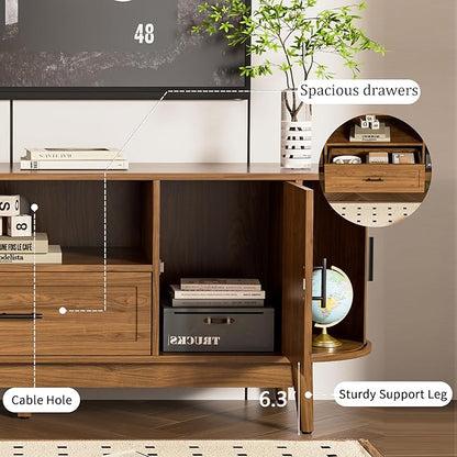 Mxtxmy 63" Fluted TV Stand for Tvs up to 70", Mid-Century Modern Entertainment - Image 5