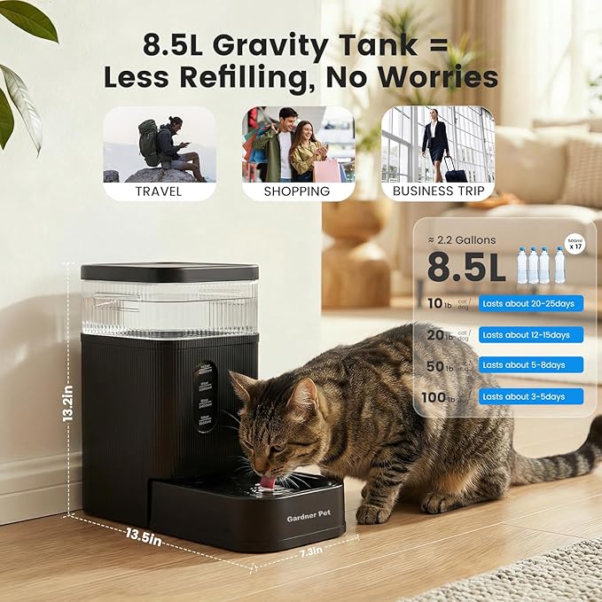 Gardner Pet 2.2 Gallon Automatic Dog Water Bowl Dispenser 8.5L Gravity Water - Image 2
