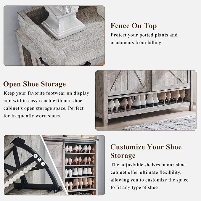 OKD Shoe Storage Cabinet with 2 Flip Drawers & Sliding Door, Farmhouse Entryway - Image 6