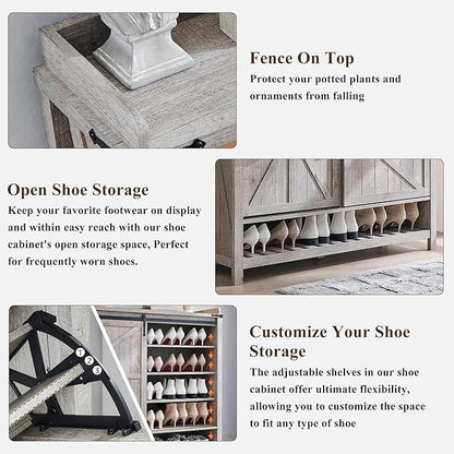 OKD Shoe Storage Cabinet with 2 Flip Drawers & Sliding Door, Farmhouse Entryway - Image 6