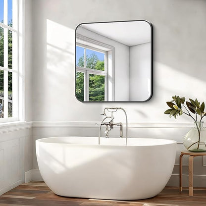 Black Bathroom Mirror, 38x40 inch Aluminum Metal Frame Rectangular Vanity Mirror - Image 3