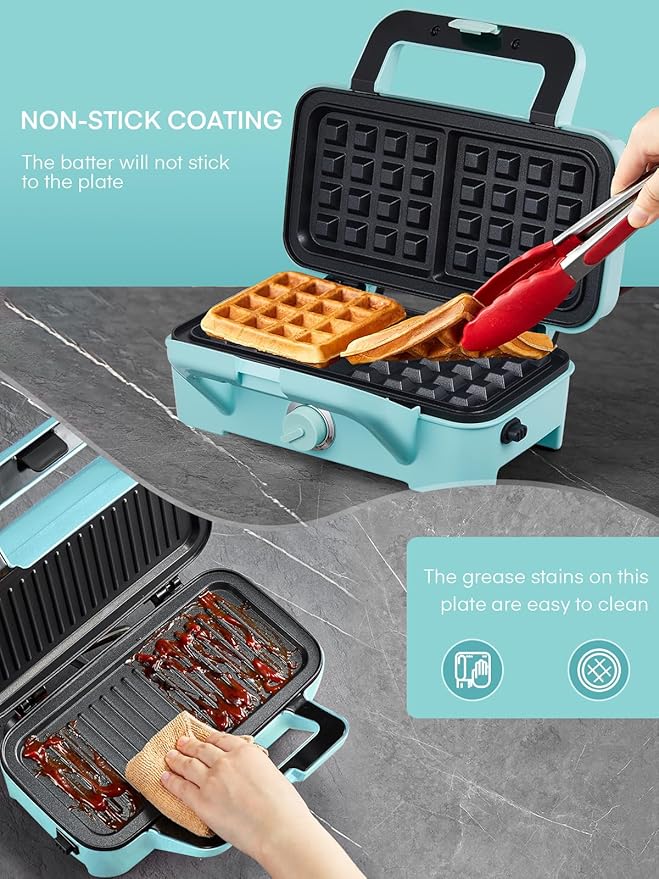 FOHERE Waffle Maker 3 in 1 Sandwich Maker 1200W Panini Press - Image 9