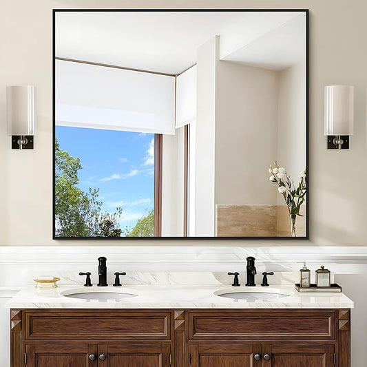 Black Bathroom Mirror for Wall, 36x40 Inch Rectangle Mirrors by Welcometocofeny