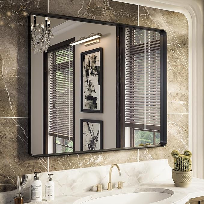 ISKM Black Metal Framed Bathroom Mirror by ISKM-IStillKeepMovin