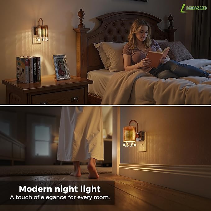 L LOHAS LED Night Lights Plug into Wall, 2 Pack Boho Fabric Cylinder Night Light - Image 7
