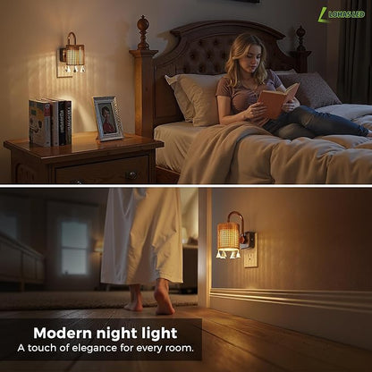 L LOHAS LED Night Lights Plug into Wall, 2 Pack Boho Fabric Cylinder Night Light - Image 7
