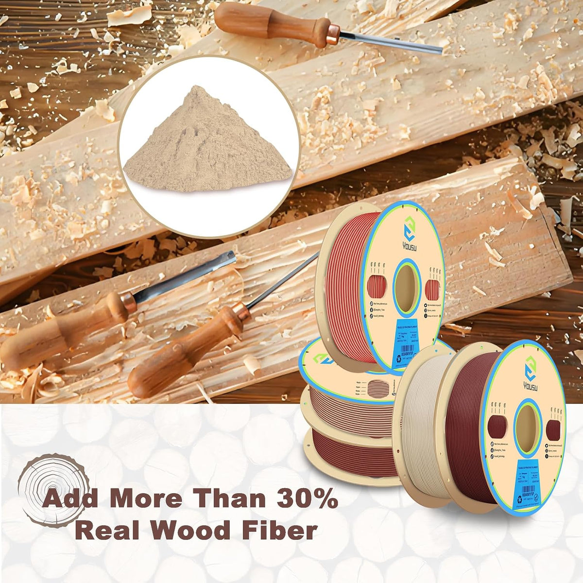 YOUSU 3D Printer Filament Bundle, Wood PLA Filament 1.75mm, Multicolor 3D Pri...