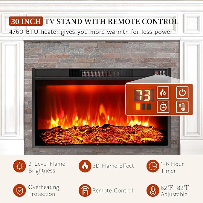 80" Electric Fireplace with Mantel, Fireplace TV Stand - Image 9